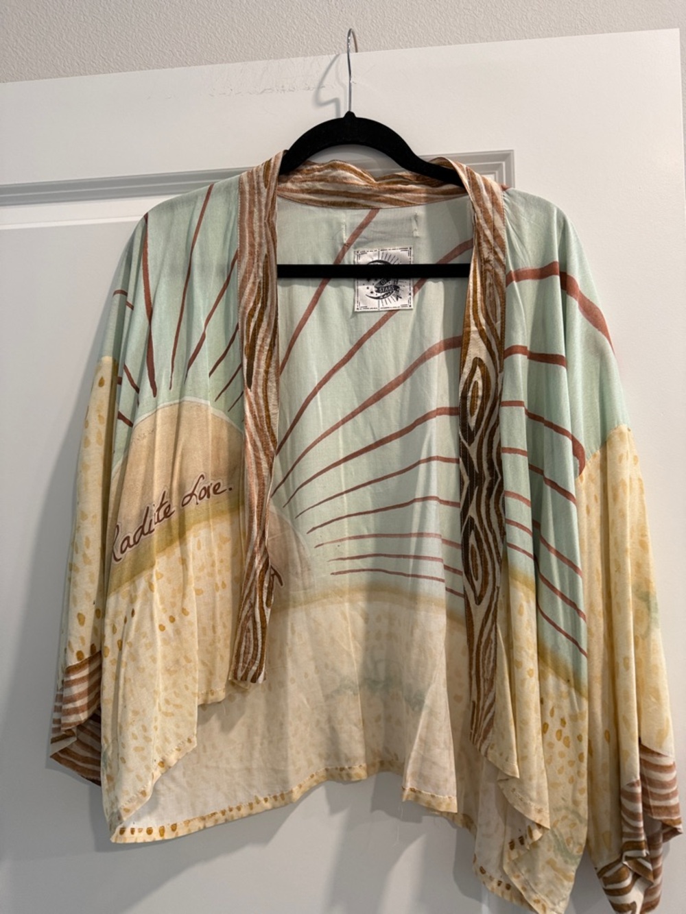 Market of Stars Light Blue Green  & Cream Sunburst Kimono Cardigan